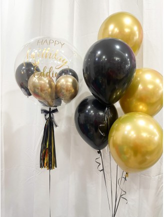 HELIUM BALLOON SET - BLACK & GOLD CHROME COLOUR 